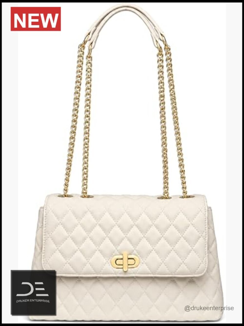 Quilted Faux Leather Shoulder Bag with Chain Strap Satchel